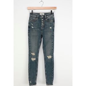 FREE PEOPLE Sabrina Medium Wash High Rise Distressed Super Skinny Jeans 27 EUC